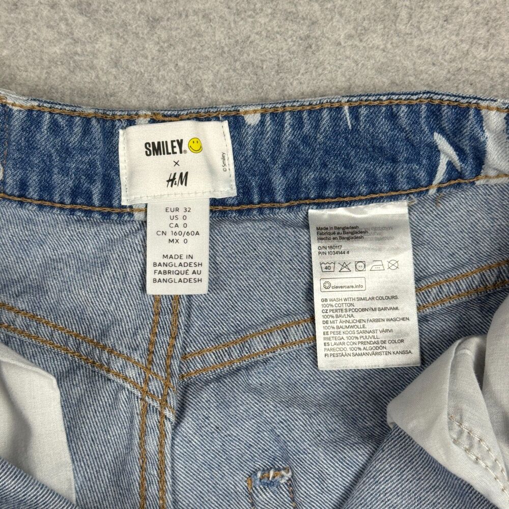 H&M x Smiley Womens Y2K Baggy Style Smiley Face Print Denim Jeans - Size 0 - Picture 3 of 7